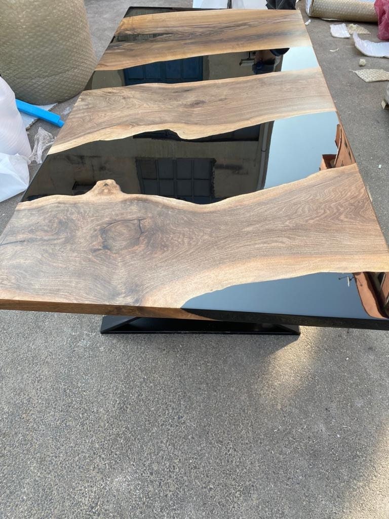 Epoxy Table, Epoxy Dining Table, Walnut Epoxy Table, Custom 90” x 40” Walnut Table, Black Epoxy River Table, Dining Table Order for Lindsay