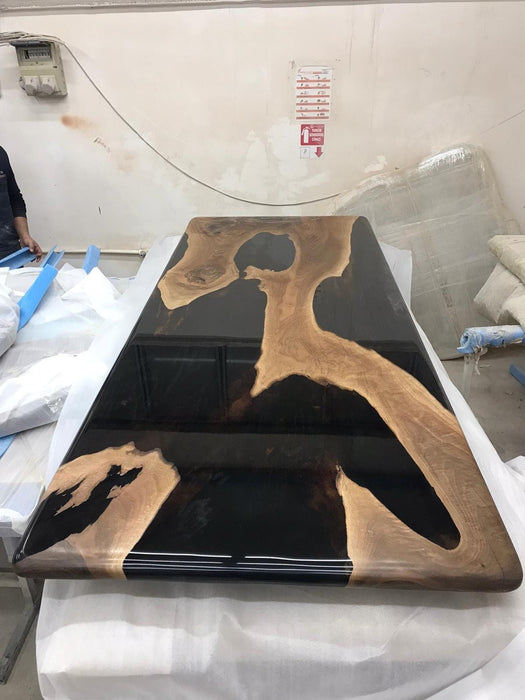 Epoxy Resin River Table, Custom 96” x 40” Walnut Black Table, Epoxy River Dining Table, Handmade Epoxy Table, Custom Order for Kevon B