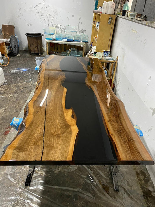 Walnut Dining Table, Custom 96” x 42” Unique Epoxy River Table, Live Edge Dining Table, Epoxy Resin Table for Karen D