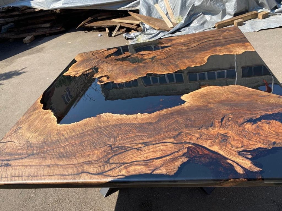 Epoxy Dining Table, Custom 65” x 65” Walnut Black Table, Epoxy Resin Table, Custom Order for Brandee