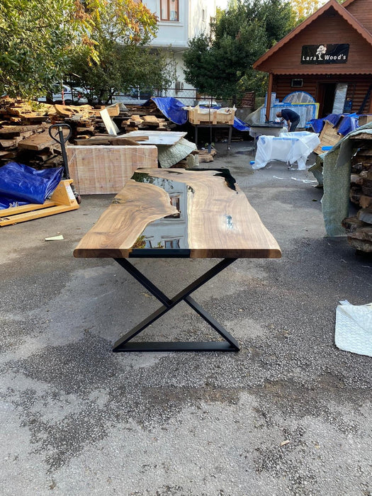 Epoxy Resin Table, Custom 108” x 42” Walnut Black Table, Epoxy Dining Table, Black River Table for Sarah T