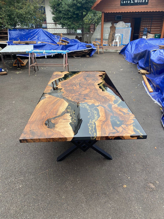 Custom 108” x 48" Walnut Wood Black and Gold Epoxy Table, Walnut Black Table, Epoxy Resin Table, River Table, Made to Order for Stella 2