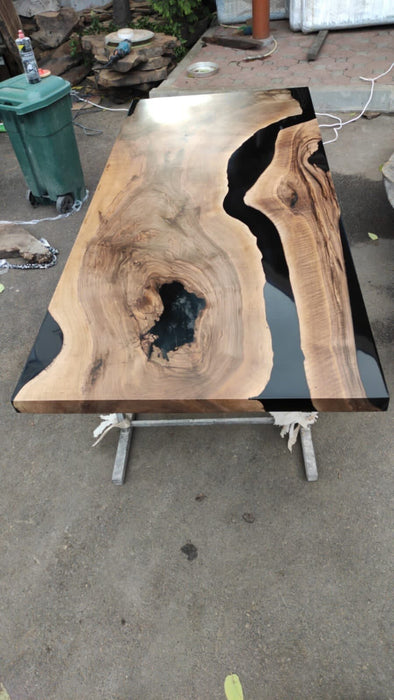 Walnut Dining Table, Epoxy Dining Table, Epoxy Resin Table, Custom 84” x 36” Walnut Black Table, Epoxy Dining Table for Doug