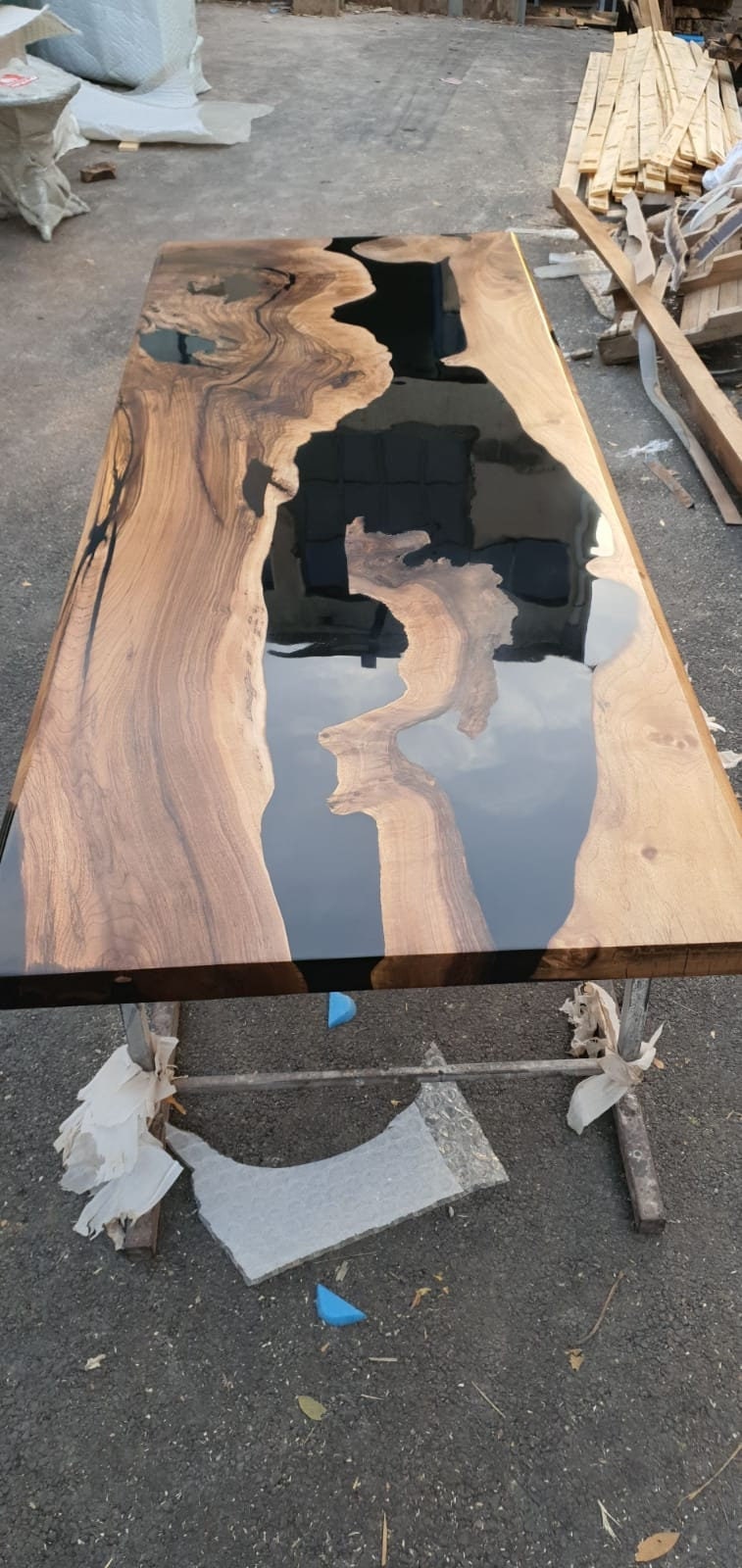 Walnut Dining Table, Custom 84” x 32” Walnut Black Table,  Epoxy Dining Table, River Table, Live Edge Table, Custom Order for Ashley