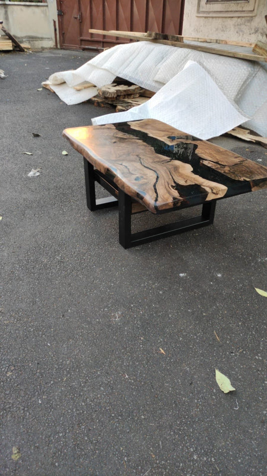 Epoxy Table, Epoxy Dining Table, Walnut Epoxy River Table, Custom 51” x 31” Walnut Black Epoxy Coffee Table, Order for Reya