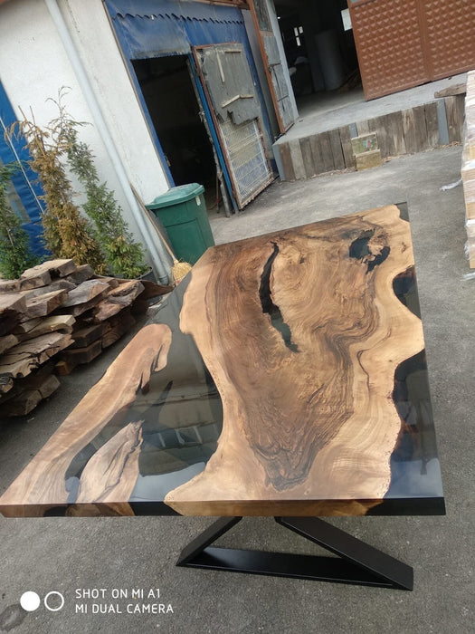 Epoxy Resin River Table, Custom 72" x 42" Walnut Black Epoxy Table,  River Table, Handmade Epoxy Table, Custom Order for Heather