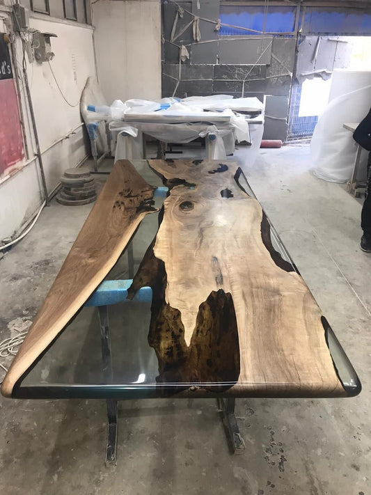 Hanmade Epoxy Table, Epoxy Resin Table, Custom 108” x 43” Clear Table, Epoxy Walnut Dining Table, Ultra Clear Epoxy Table Order