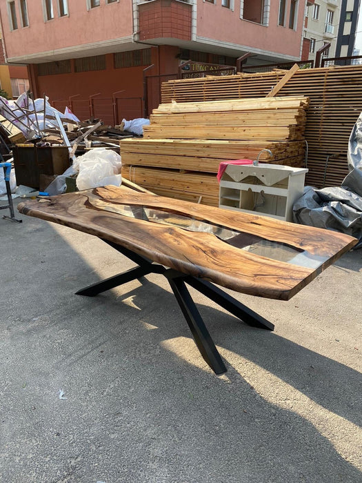 Walnut Dining Table, Epoxy Dining Table, Made to Order Custom 96” x 40”,  Walnut Clear Epoxy, River Table,  Live Edge Dining Table Ebru3