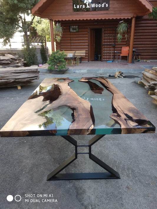 Epoxy Dining Table, Custom 84” x 48” Walnut Table, Clear Epoxy Table,  River Dining Table, Live Edge Table, Custom Order for Clint