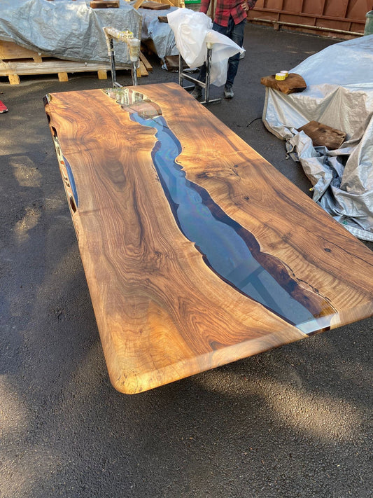 Walnut Dining Table, Custom 96” x 40” Walnut Table, Clear Epoxy Table, River Dining Table, Live Edge Table, Custom Order for Lauren S