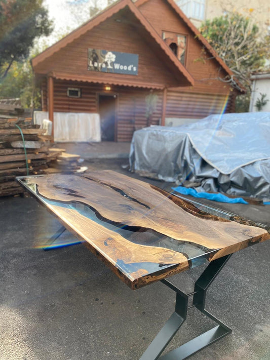 Walnut Dining Table, Live Edge Table, Epoxy Resin Table, Custom 84” x 45” Clear Epoxy Table, Walnut Epoxy Resin Table, Order for Emily M