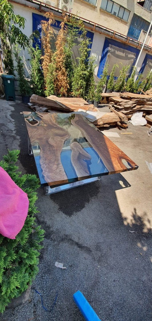 Epoxy Resin River Table, Custom 72" x 51" Walnut Table, Clear Epoxy Table, River Table, Handmade Epoxy Table, Custom  Order for Dana