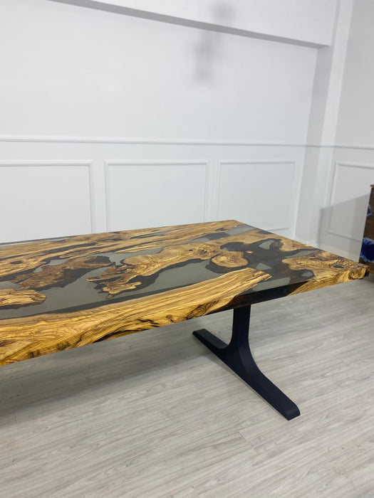 Olive Wood Epoxy Table, Olive Wood Table, Custom 96” x 40” Olive Smokey Gray Table, Epoxy Resin Table, Custom Order for Selena