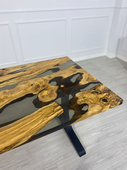 Olive Wood Epoxy Table, Olive Wood Table, Custom 96” x 40” Olive Smokey Gray Table, Epoxy Resin Table, Custom Order for Selena