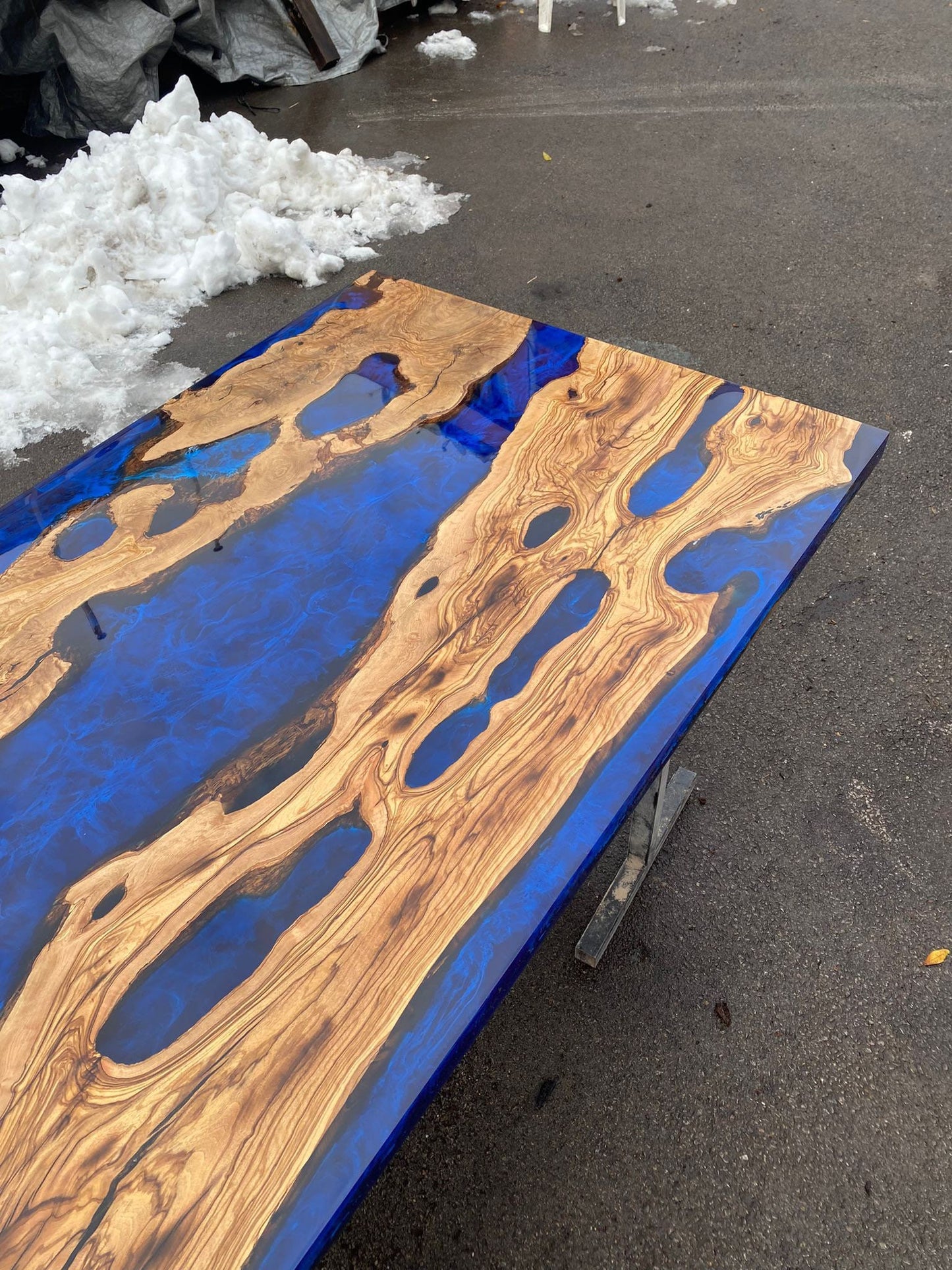 Handmade Epoxy Table, Custom 60” x 36” Olive Wood Blue, Turquoise Epoxy Table, Epoxy River Table, Live Edge Table, Custom Order for Selina A