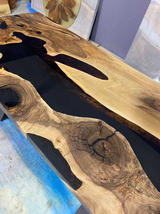 Epoxy Table, Epoxy Dining Table, Custom 72” x 33” Walnut Black Epoxy River Table Order