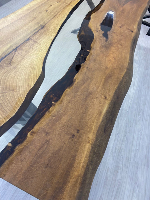 Epoxy Table, Epoxy Dining Table, Walnut Epoxy River Table, Custom 109” x 49” Walnut Clear Epoxy River Table Order