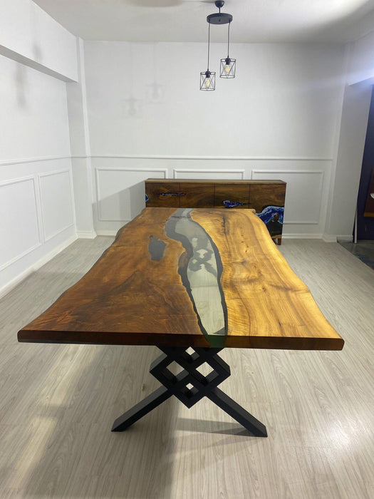 Epoxy Table, Epoxy Dining Table, Walnut Epoxy River Table, Custom 109” x 49” Walnut Clear Epoxy River Table Order