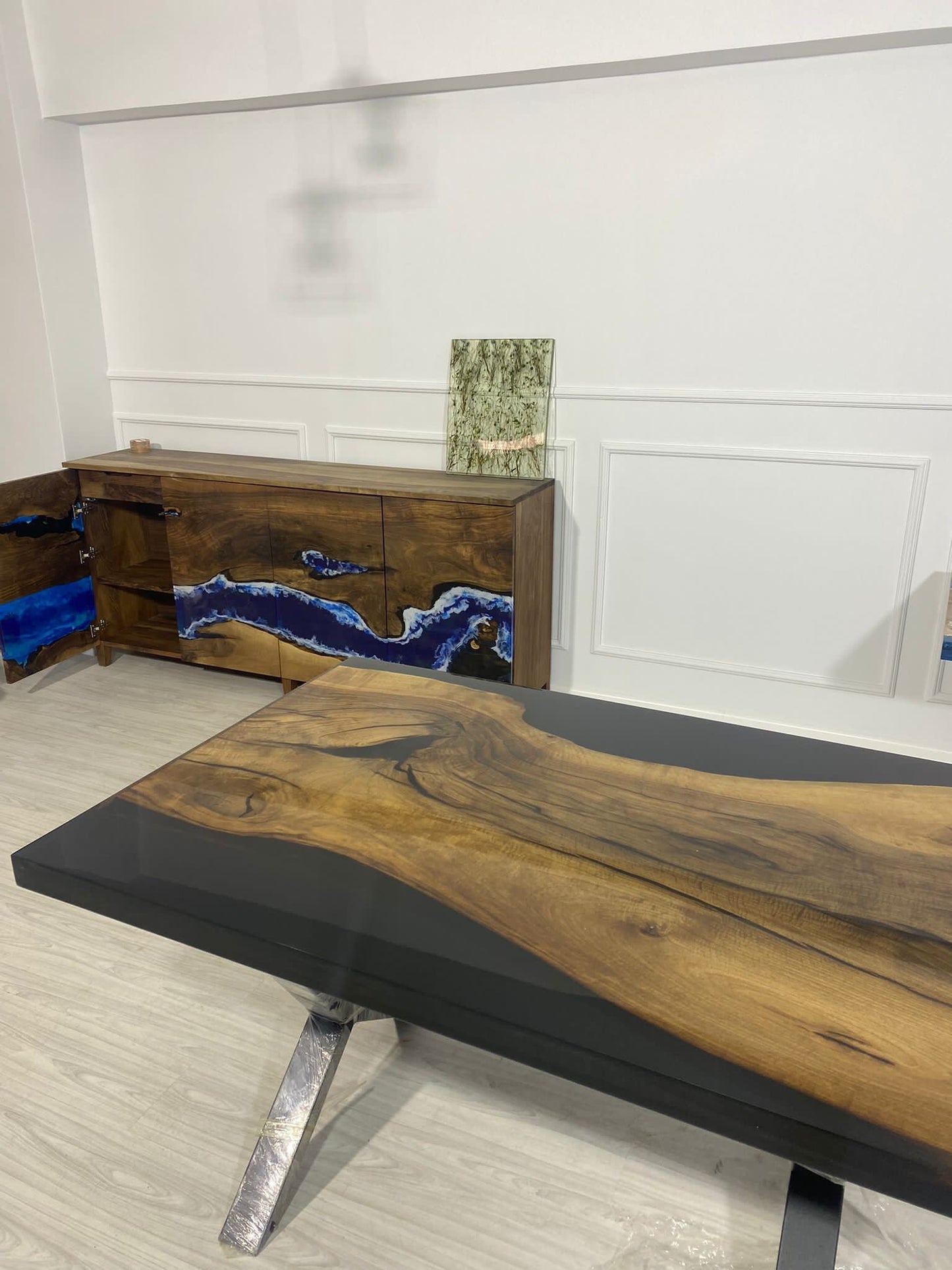 Epoxy Table, Epoxy Dining Table, Walnut Epoxy River Table, Custom 57” x 34” Walnut Table, Wood Black Epoxy Table, Custom Order for Jill