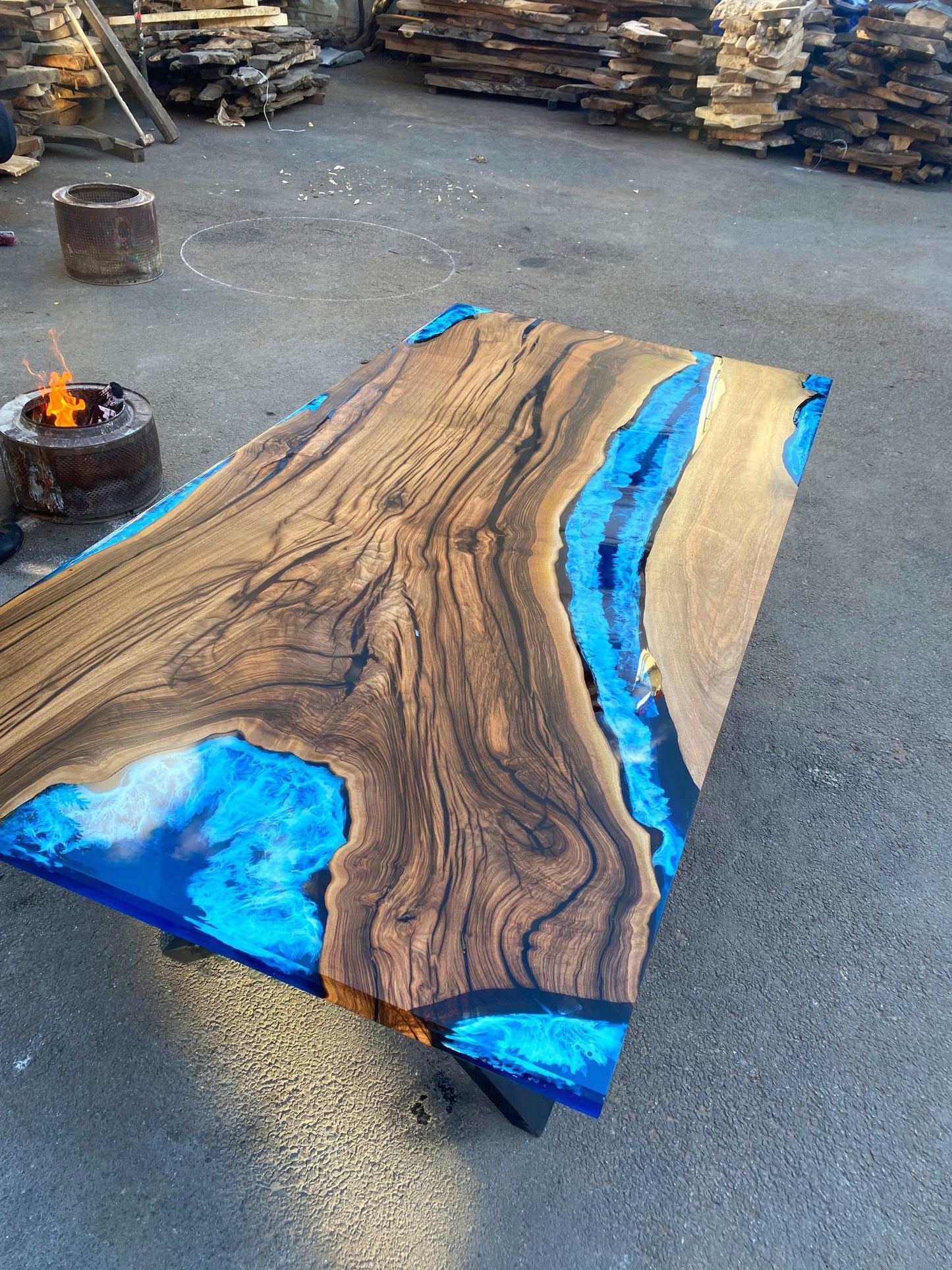 Live Edge Table, Epoxy Table, Custom 84” x 42” Walnut  Blue and White Swirls Ocean Table, Epoxy Dining Table, River Table, Order for Joseph