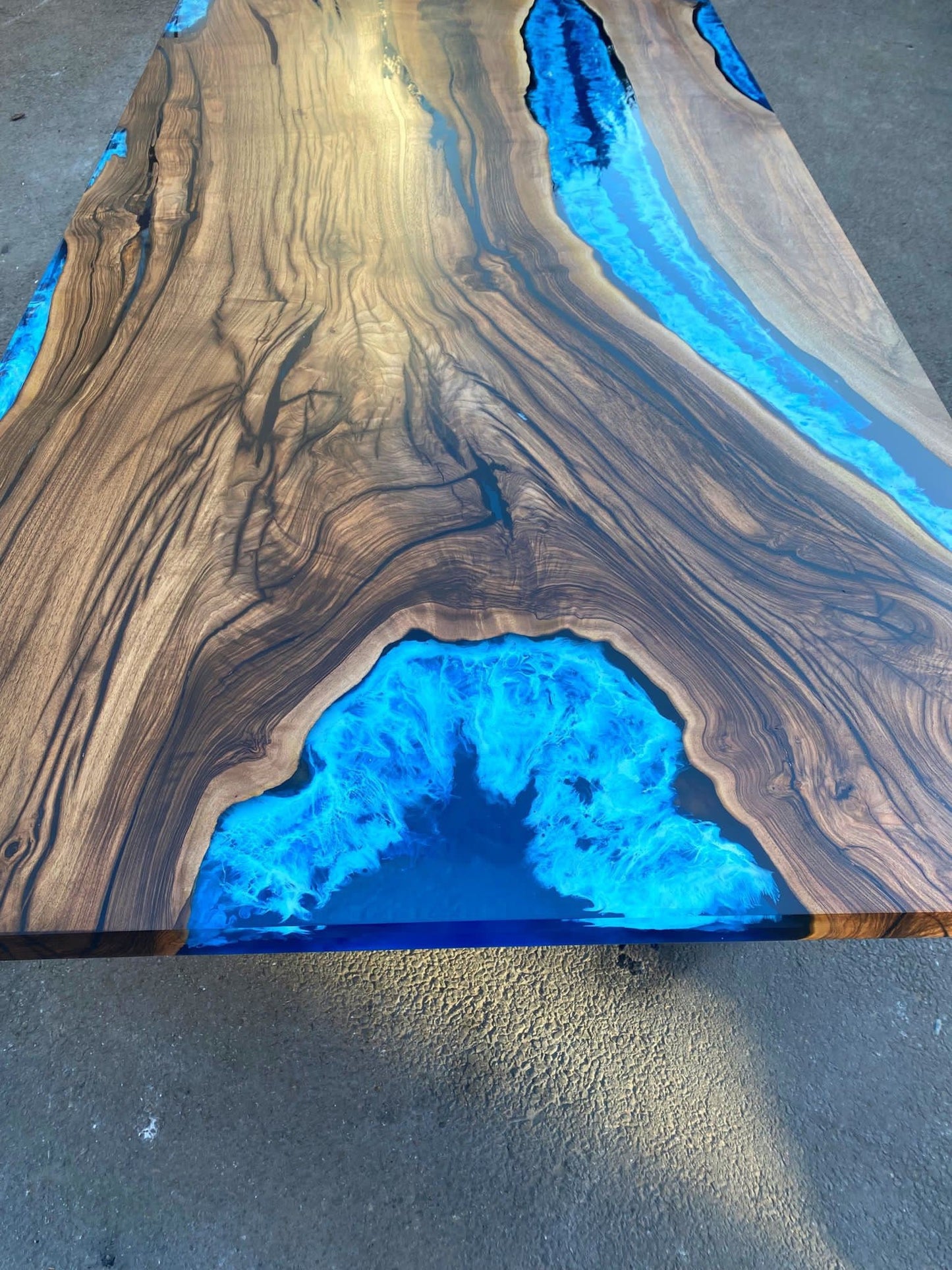 Live Edge Table, Epoxy Table, Custom 84” x 42” Walnut  Blue and White Swirls Ocean Table, Epoxy Dining Table, River Table, Order for Joseph