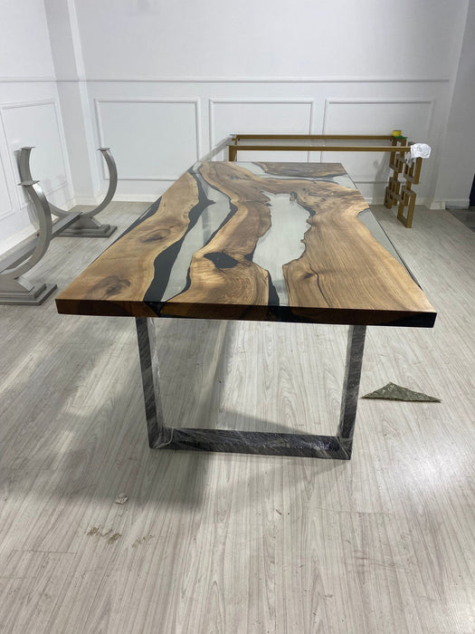 Epoxy Resin Table, Live Edge Table, Custom 86” x 36” Table, Resin Clear Epoxy Table, Epoxy Walnut Dining Table, Epoxy Table Order for Marina
