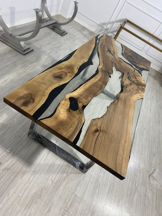 Epoxy Resin Table, Live Edge Table, Custom 86” x 36” Table, Resin Clear Epoxy Table, Epoxy Walnut Dining Table, Epoxy Table Order for Marina