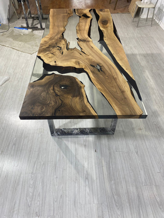 Epoxy Resin Table, Live Edge Table, Custom 86” x 36” Table, Resin Clear Epoxy Table, Epoxy Walnut Dining Table, Epoxy Table Order for Marina