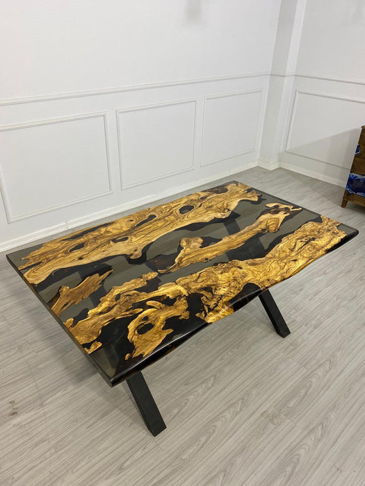 Olive Wood Epoxy Table, Olive Wood Table, Custom 66” x 39” Olive Wood Table, Smokey Gray Epoxy Dining Table, Custom Order for Karen M