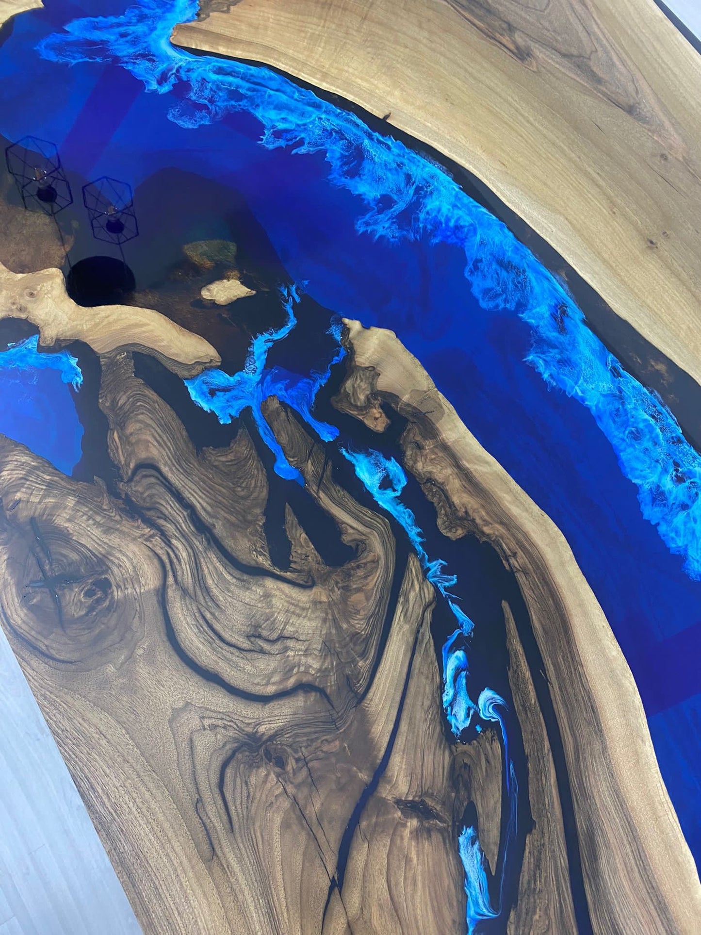 Epoxy Table, Custom 80” x 44” Walnut Blue and White Swirls Ocean Table, Epoxy Dining Table, Live Edge Table, Custom Order for Justin Z