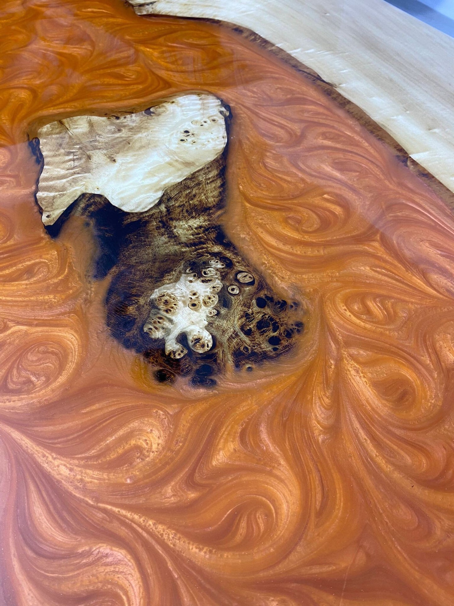 Custom River Epoxy Table, Custom 55” x 32” Poplar Epoxy Table, Lava Orange Epoxy Table Order for Carl