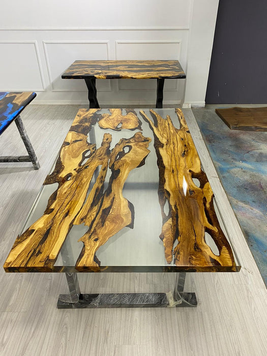 Olive Wood Epoxy Table, Custom 72” x 38” Epoxy Table, Olive Wood Clear Epoxy, Epoxy Dining Table, Live Edge Table, Custom  Order for Bryan