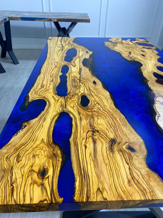 Olive Wood Epoxy Table, Epoxy Coffee Table, Custom 60” x 36” Olive Wood Blue, Turquoise Epoxy Table, River Coffee Table, Order for Selena