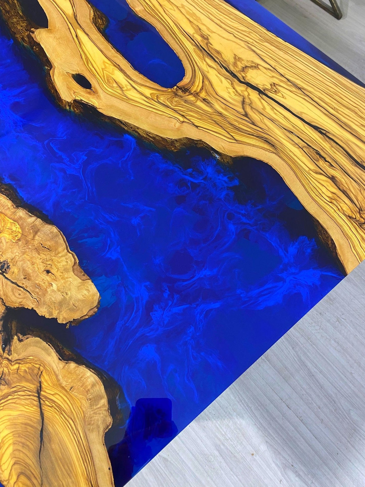 Olive Wood Epoxy Table, Epoxy Coffee Table, Custom 60” x 36” Olive Wood Blue, Turquoise Epoxy Table, River Coffee Table, Order for Selena