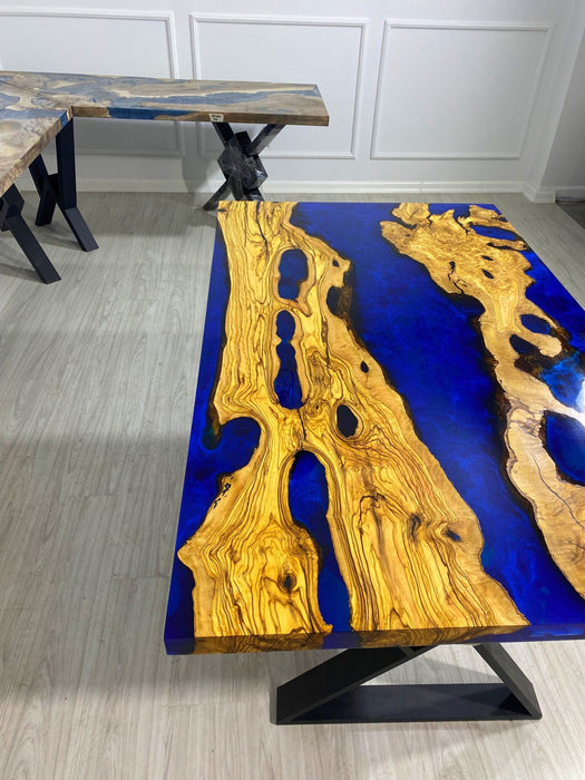 Olive Wood Epoxy Table, Epoxy Coffee Table, Custom 60” x 36” Olive Wood Blue, Turquoise Epoxy Table, River Coffee Table, Order for Selena