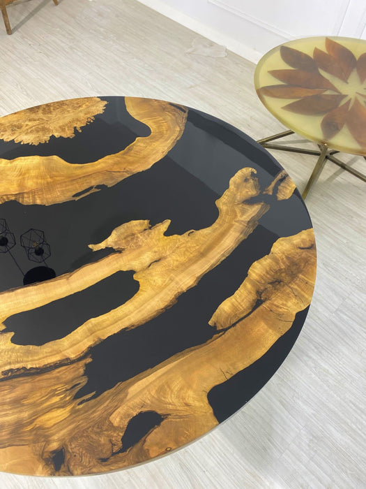 Epoxy Table, Epoxy Dining Table, Walnut Coffee Table, Epoxy River Table, Custom 40” Round Wood Black Table, Epoxy Table Order for Tinabear