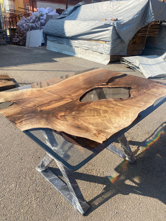 Live Edge Table, Epoxy Resin Table, Custom 48” x 36” Walnut Table, Smokey Gray Epoxy Table, River Table, Custom Order for Kelicia