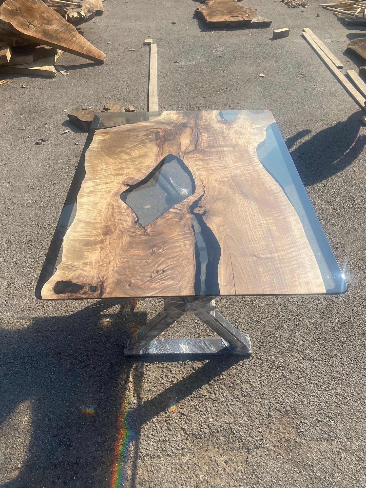 Live Edge Table, Epoxy Resin Table, Custom 48” x 36” Walnut Table, Smokey Gray Epoxy Table, River Table, Custom Order for Kelicia