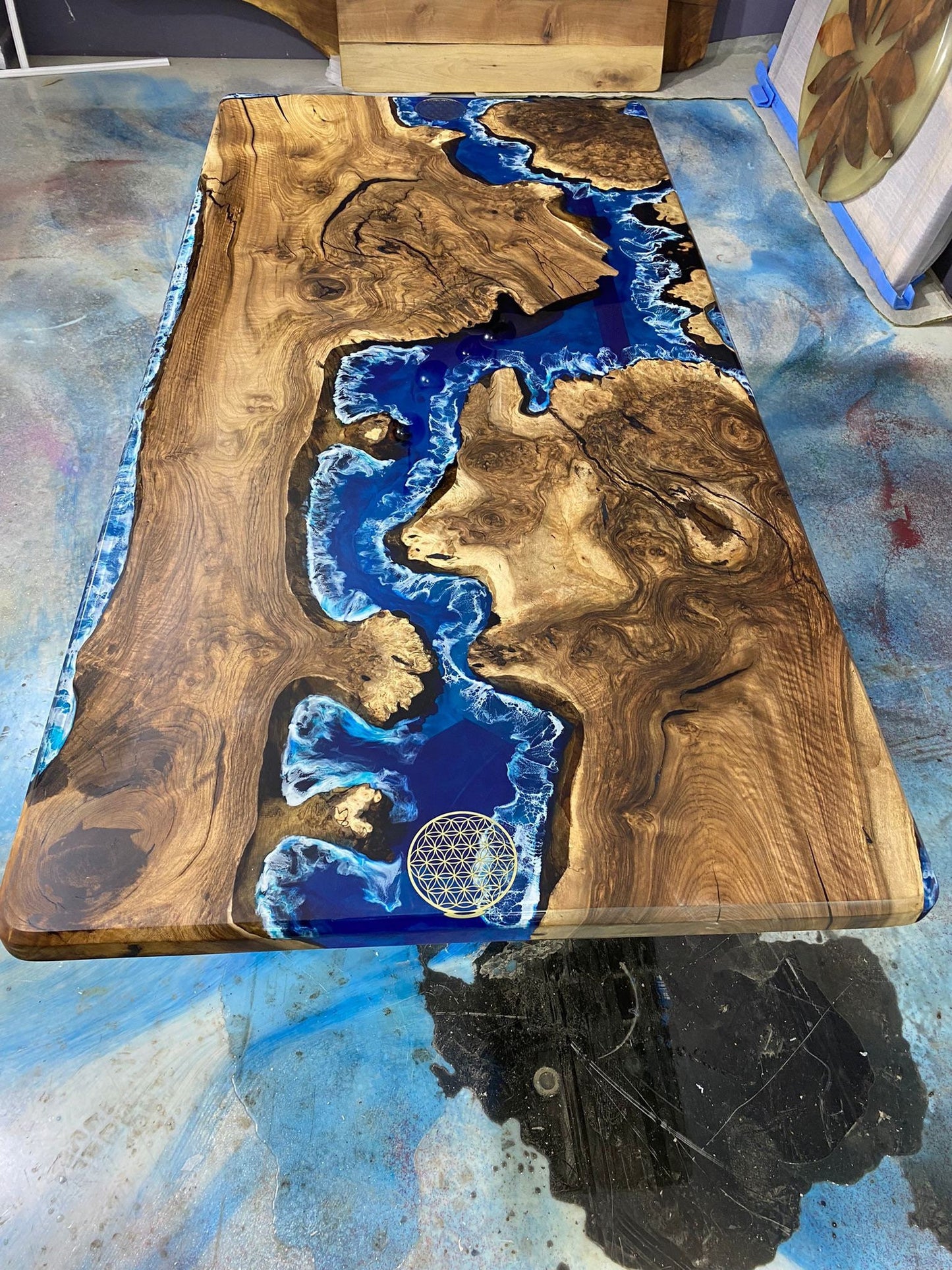 Handmade Epoxy Dining Table, Custom 86” x 42” Walnut Blue, Turquoise, Green Aquarium Epoxy Table, Epoxy Dining Table, Custom for Mari