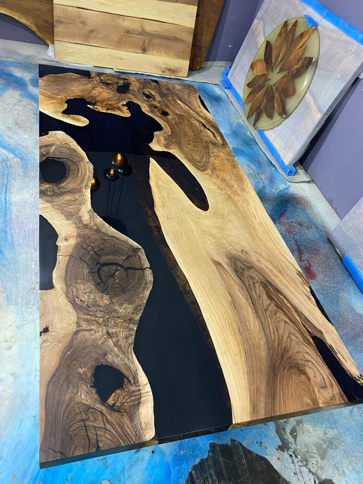 Epoxy Table, Epoxy Dining Table, Custom 72” x 33” Walnut Black Epoxy River Table Order