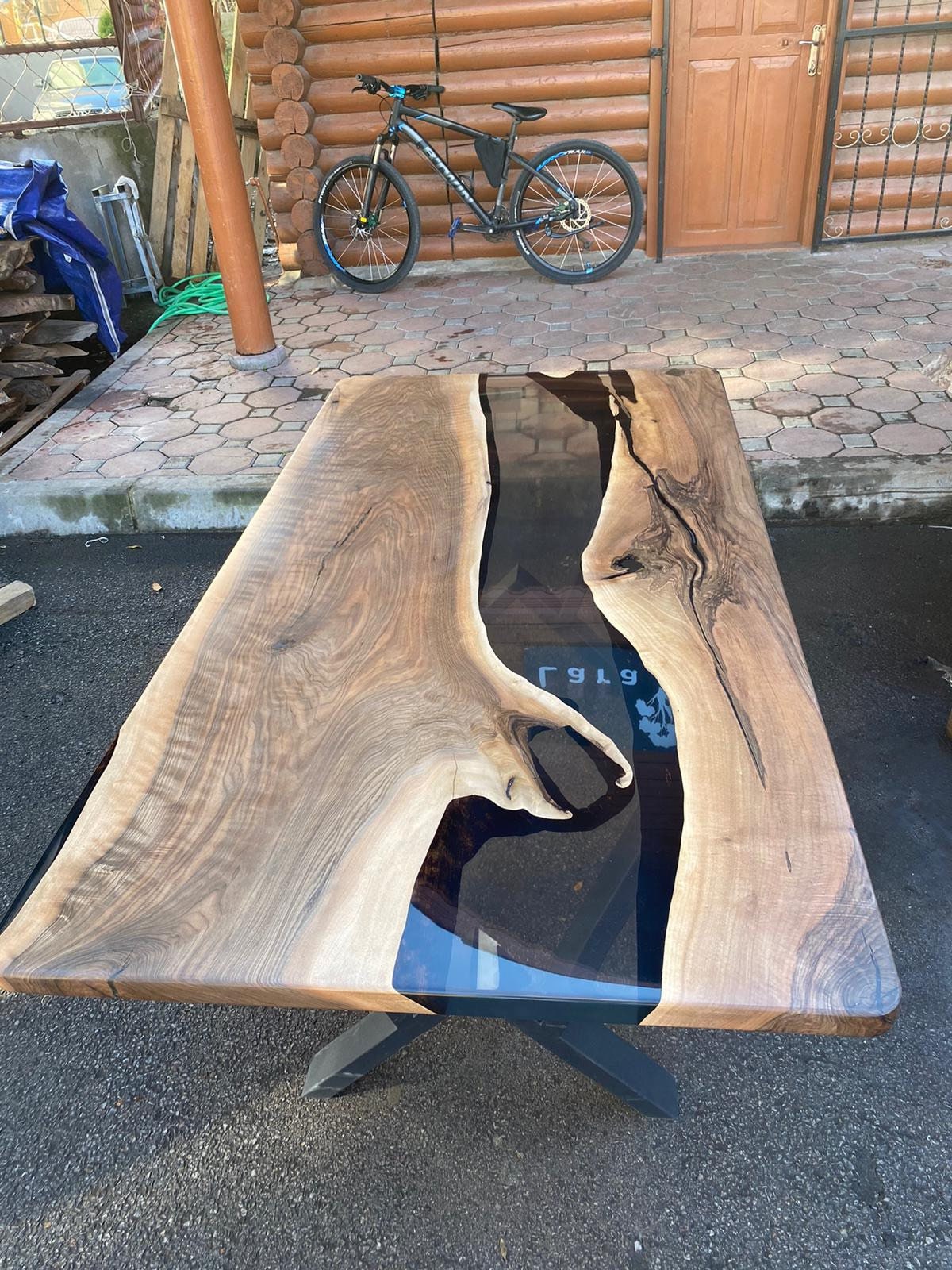 Epoxy Table, Epoxy Dining Table, Walnut Epoxy River Table, Custom 72” x 38” Walnut Smokey Gray Table, Epoxy River Table, Order for Jamie