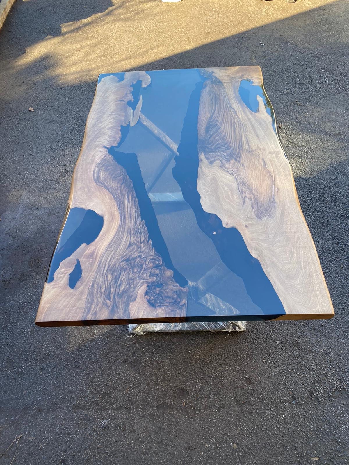 Epoxy Dining Table, Epoxy Resin Table, Custom 60” x 36” Walnut Smoke Gray Table, Epoxy River Table with Bench, Custom Order for Vickie