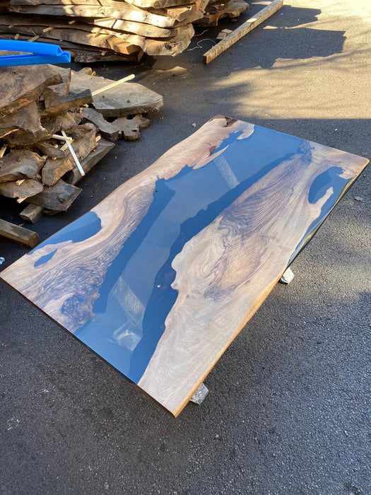 Epoxy Dining Table, Epoxy Resin Table, Custom 60” x 36” Walnut Smoke Gray Table, Epoxy River Table with Bench, Custom Order for Vickie