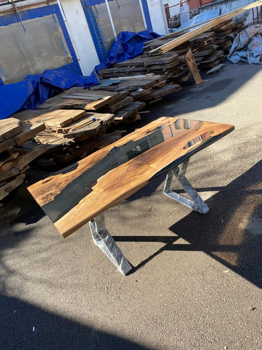 Epoxy Dining Table, Epoxy Resin Table, Custom 60” x 36” Walnut Smoke Gray Table, Epoxy River Table with Bench, Custom Order for Vickie