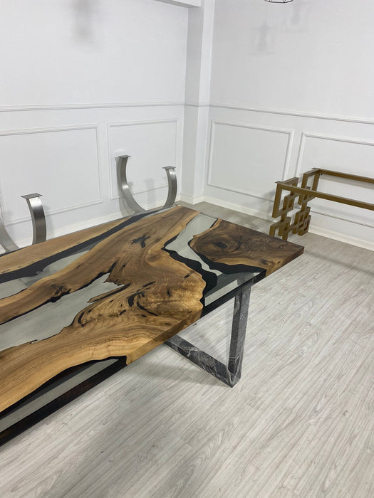 Epoxy Resin Table, Live Edge Table, Custom 86” x 36” Table, Resin Clear Epoxy Table, Epoxy Walnut Dining Table, Epoxy Table Order for Marina