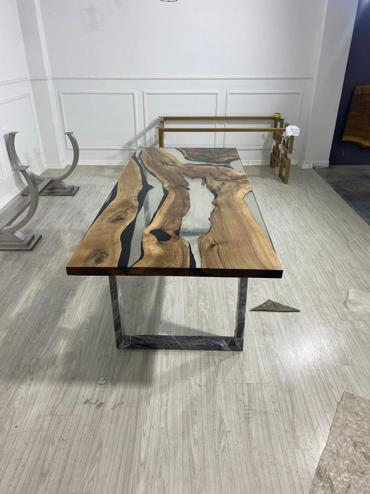 Epoxy Resin Table, Live Edge Table, Custom 86” x 36” Table, Resin Clear Epoxy Table, Epoxy Walnut Dining Table, Epoxy Table Order for Marina