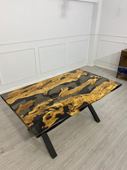 Olive Wood Epoxy Table, Olive Wood Table, Custom 66” x 39” Olive Wood Table, Smokey Gray Epoxy Dining Table, Custom Order for Karen M