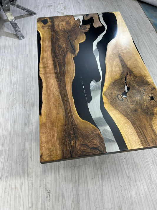 Live Edge Table, Epoxy Resin Table, Custom 48” x 30” Walnut Table, Clear Epoxy Table, River Dining Table, Custom Order for Kendra