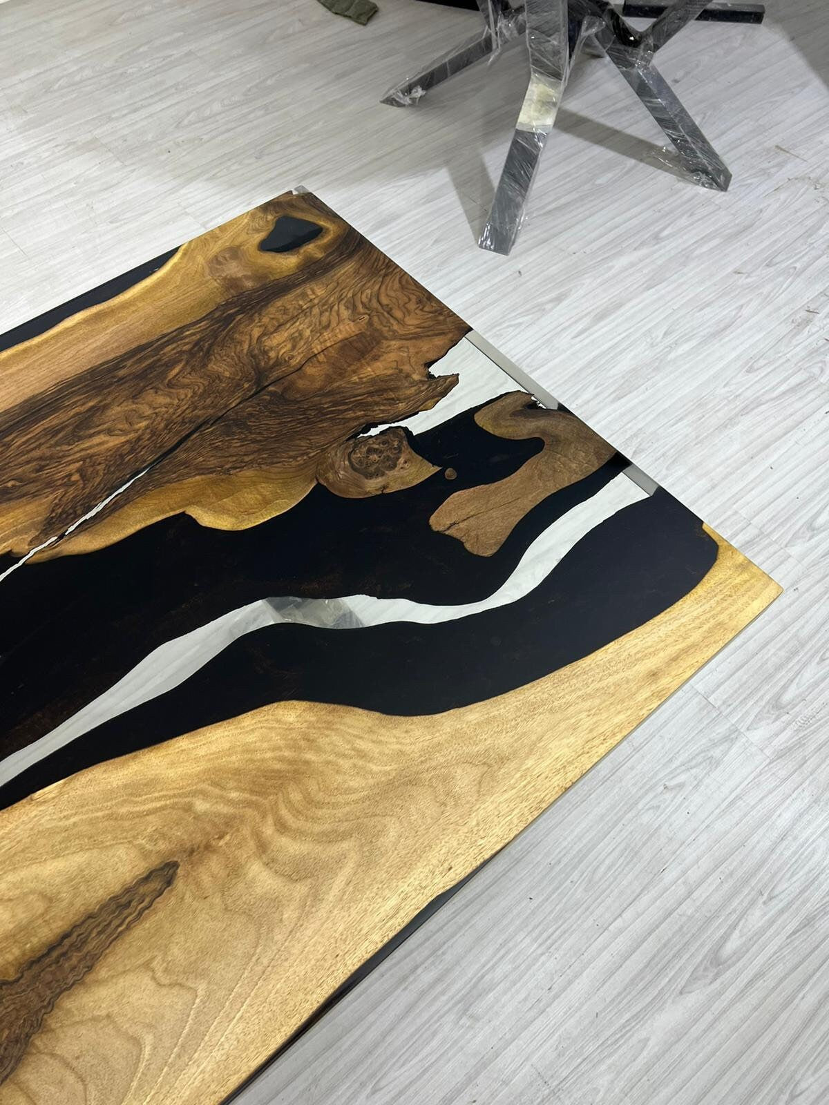 Live Edge Table, Epoxy Resin Table, Custom 48” x 30” Walnut Table, Clear Epoxy Table, River Dining Table, Custom Order for Kendra