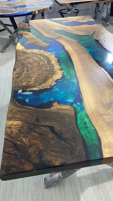 Walnut Dining Table, Epoxy Dining Table, Custom 78” x 36” Walnut Blue, Turquoise, Green Table, Epoxy Dining Table, Custom  for Trevor